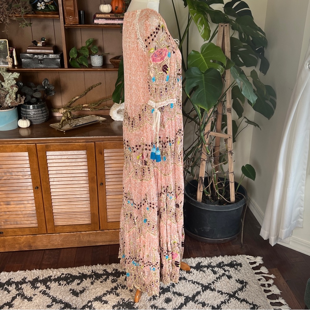 Free People Party Rosalie Beaded Mesh Maxi Specialty Dress S - Picture 14 of 16